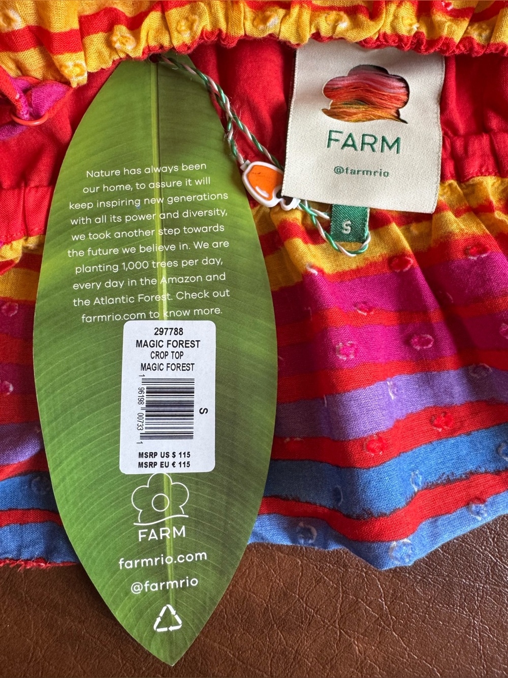FARM Rio Red Multicolor Ruffle Tie-Front Crop Top, NWT - Picture 9 of 11